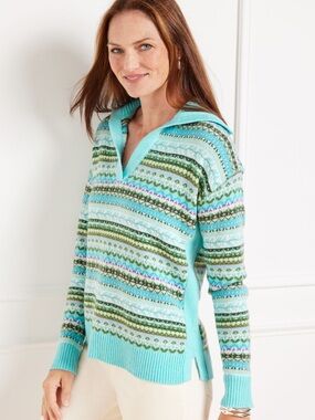 Talbots JOHNNY COLLAR SWEATER - FIRESIDE FAIR ISLE